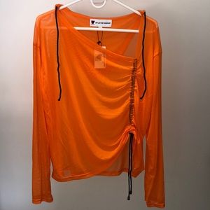 2-3X bright orange sheer hoodie NWT